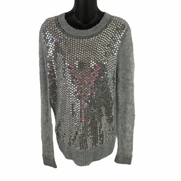 Michael Kors Sequins Gray Alpaca Wool Blend Sweater Size Medium - Picture 3 of 10